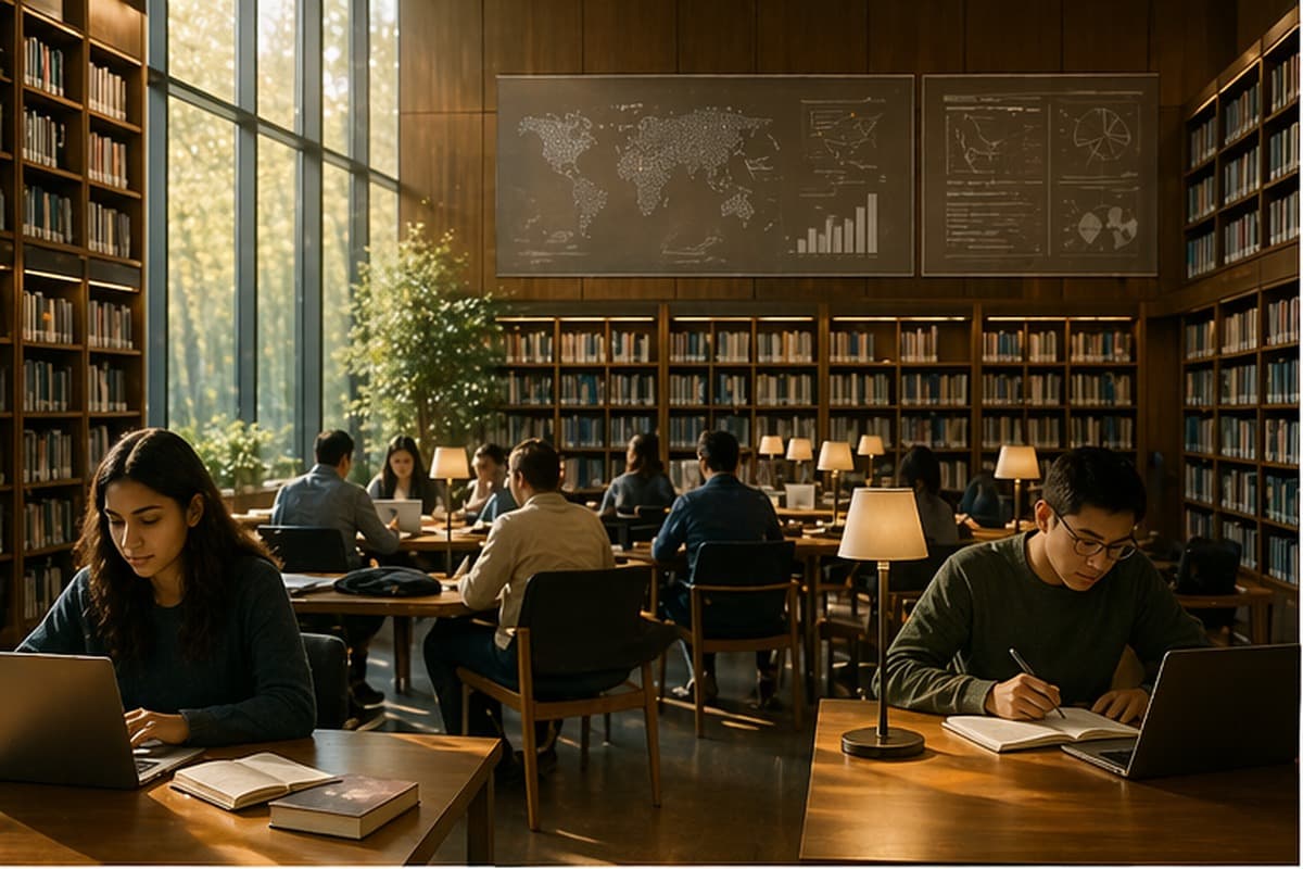 Students studying in library